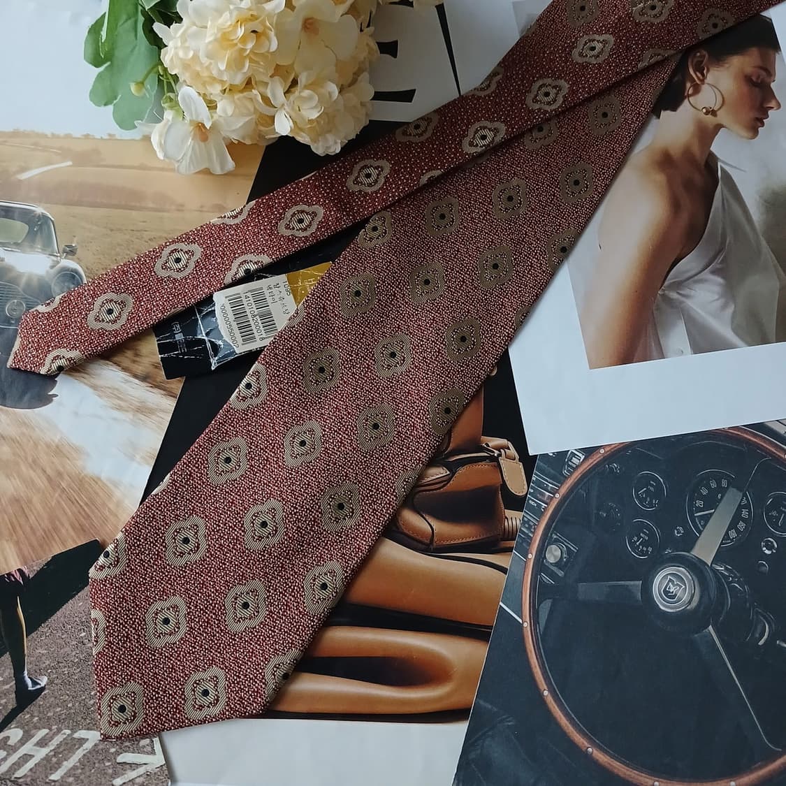 샤를 주르당 실크 버건디 패턴 넥타이 9.5cm 새상품 A19316
 상품이미지4