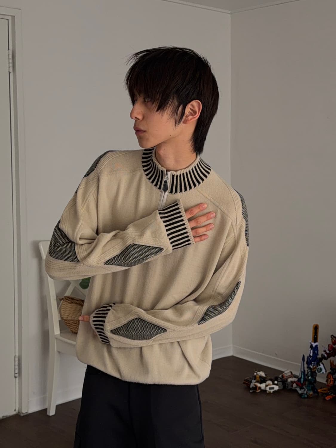 Gellaneurope 콘트라스트 하프 집업 니트 상품이미지2