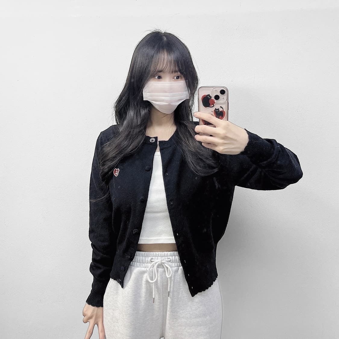 그레일즈 하트 로고 라운드 가디건 블랙 상품이미지1