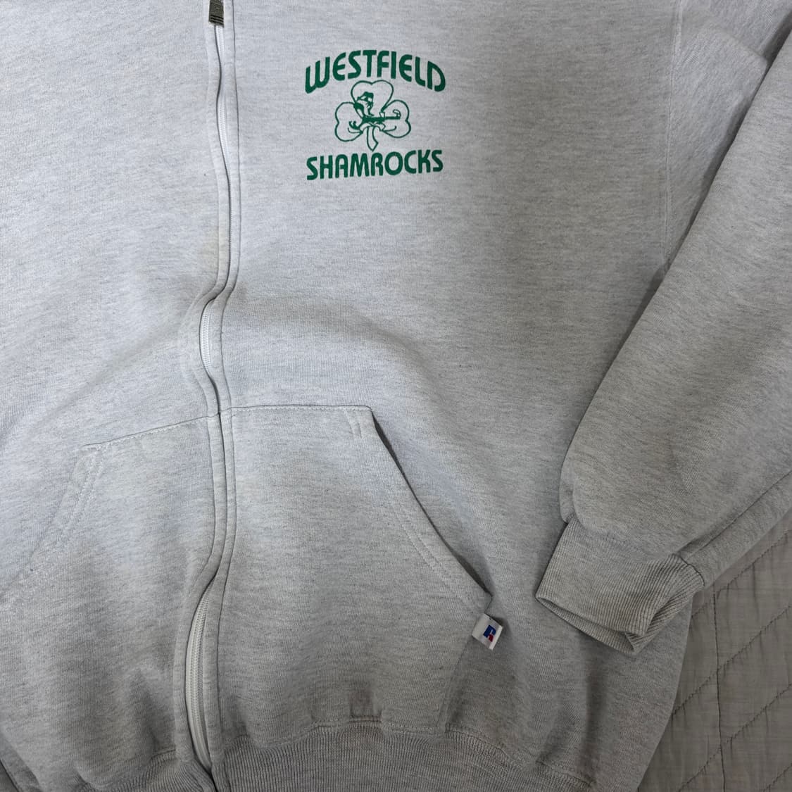 [XL]90s USA 러셀 애슬레틱 후드집업 라이트그레이 ver. 로고 상품이미지2