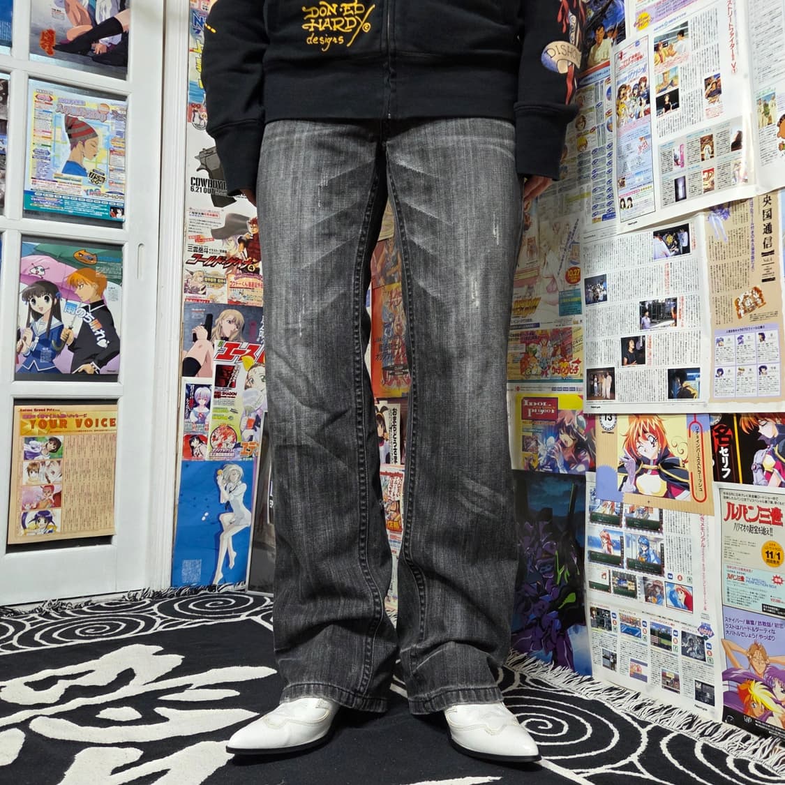 빈티지 스터드 워싱 그레이 데님 팬츠 상품이미지1