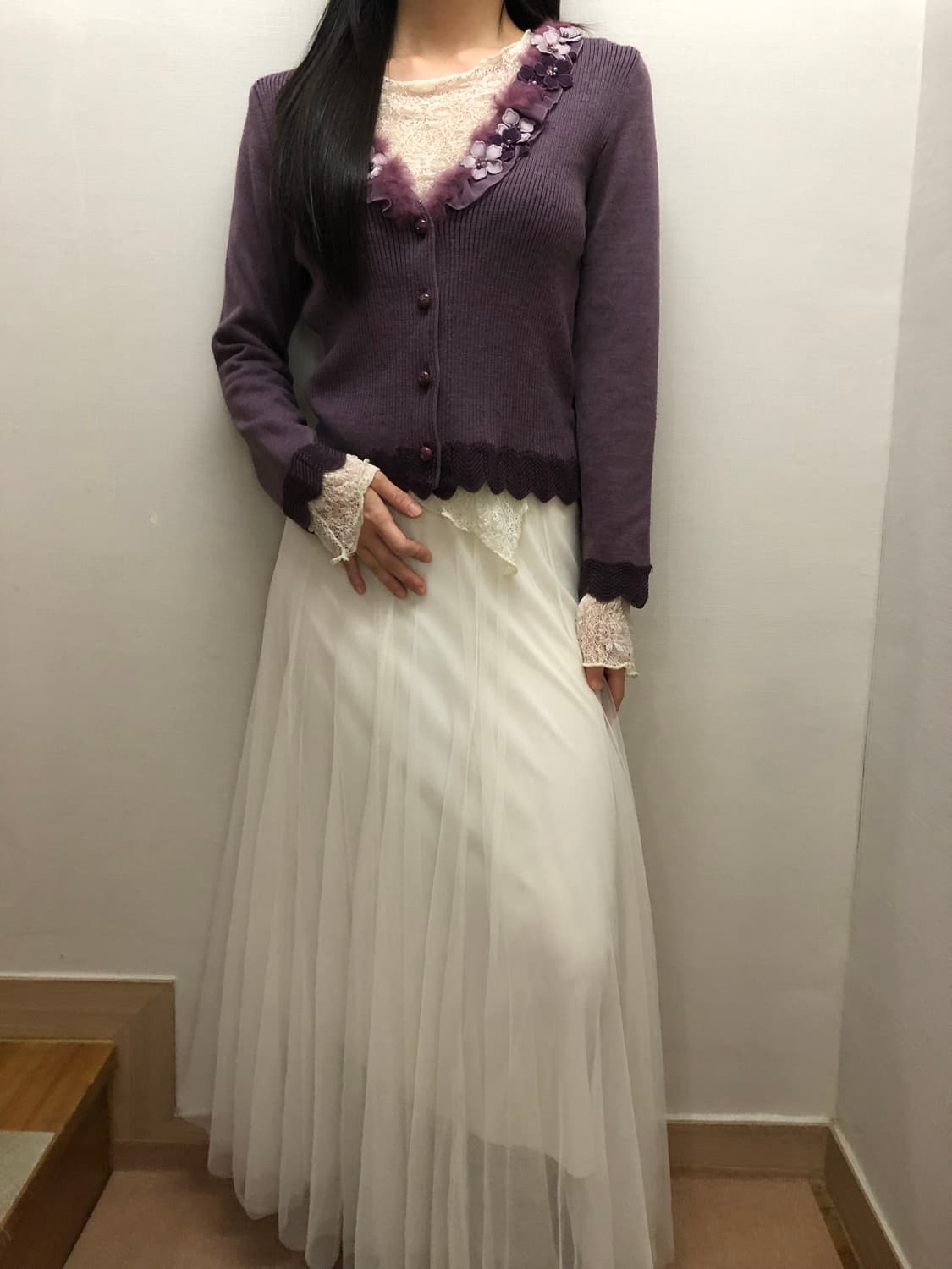 빈티지 퍼플 플라워 니트 가디건 상품이미지8