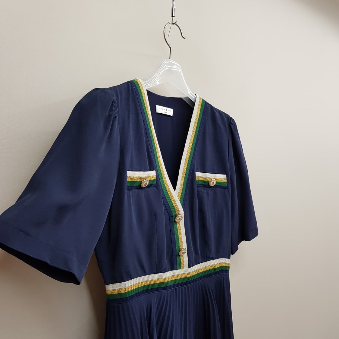 산드로 트리밍 플리츠 롱 원피스 34사이즈 상품이미지4