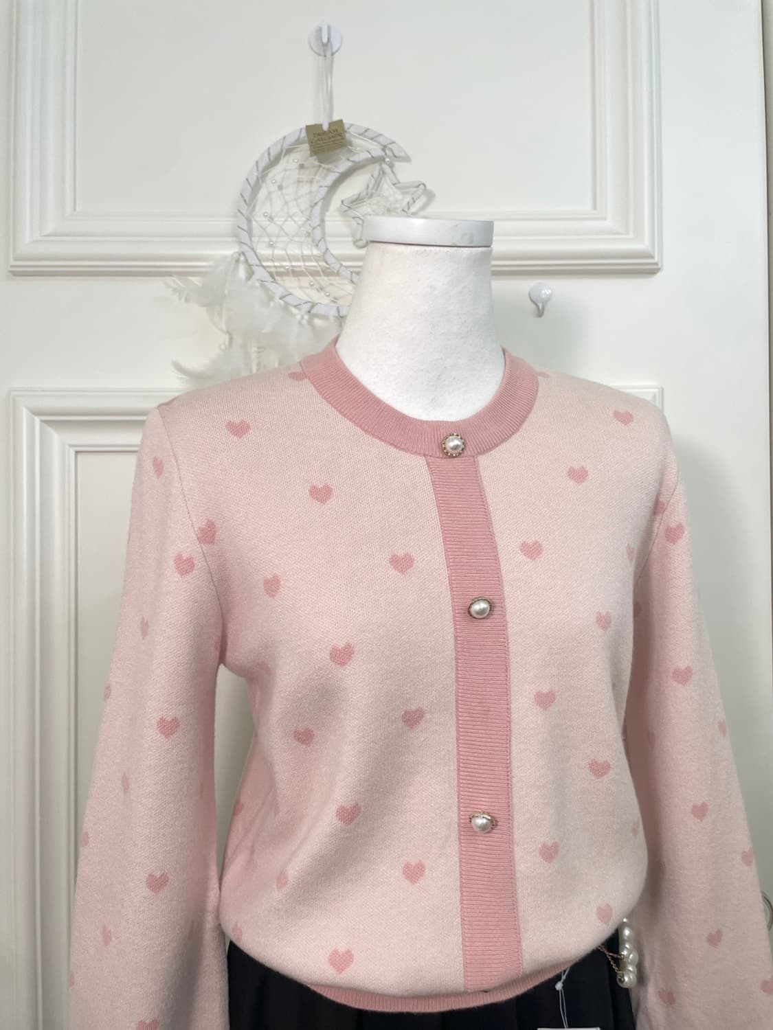 pink heart pattern line knit top(size-F) 상품이미지6