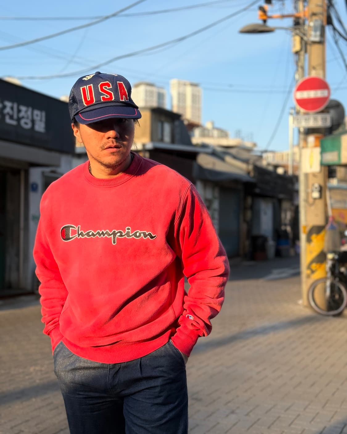 챔피온 리버스위브 페이드 체인스티치 스크립트 크루넥 스웻셔츠 M 상품이미지8