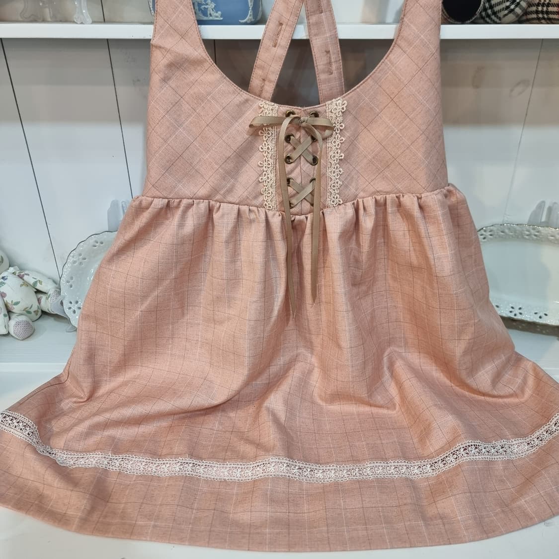 로맨틱 체크 레이스 점퍼원피스 상품이미지3