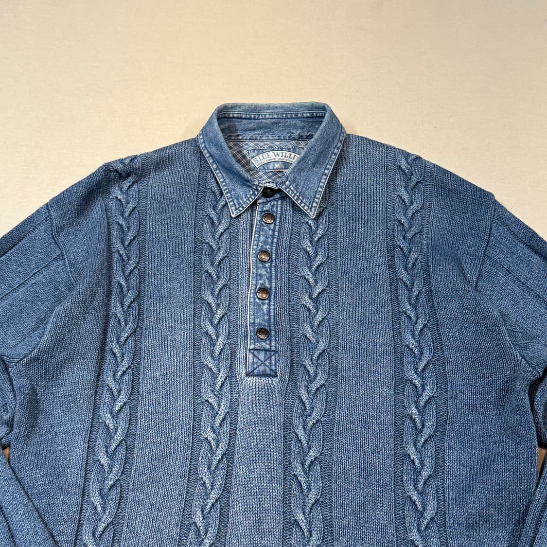 M) Blue Willi's 인디고 코튼 케이블 헨리넥 니트 상품이미지3