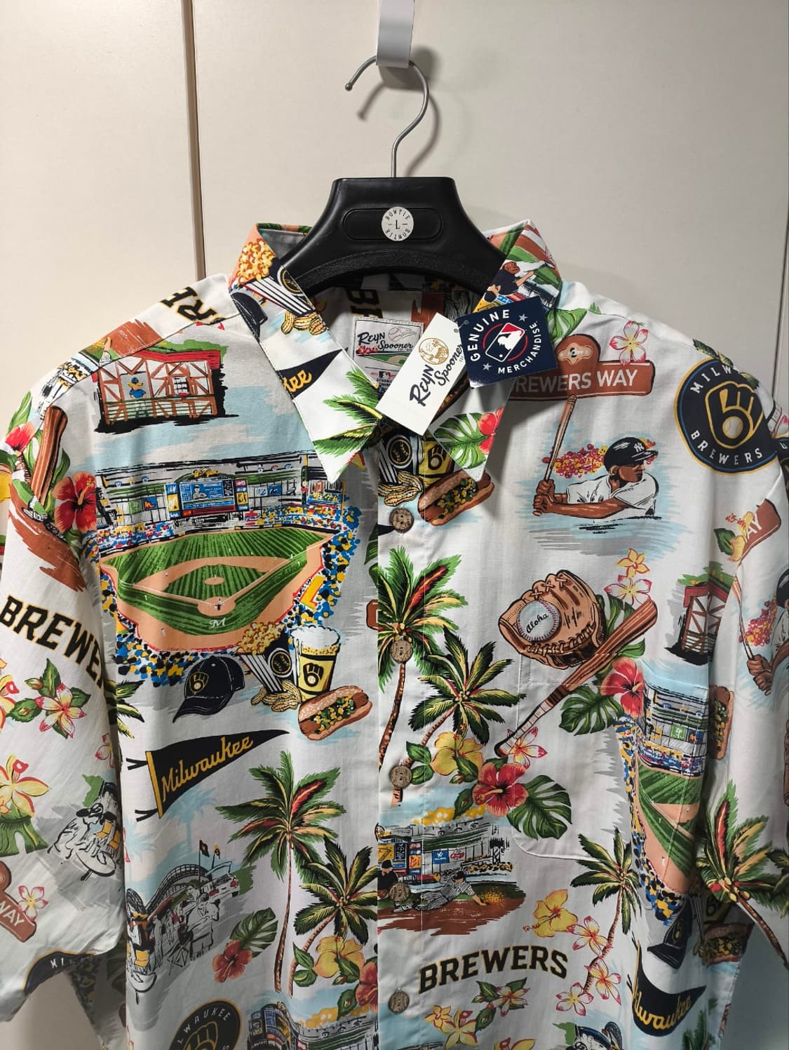 새거 M~2XL 레인스푸너 x MLB 밀워키 하와이안 셔츠 상품이미지2