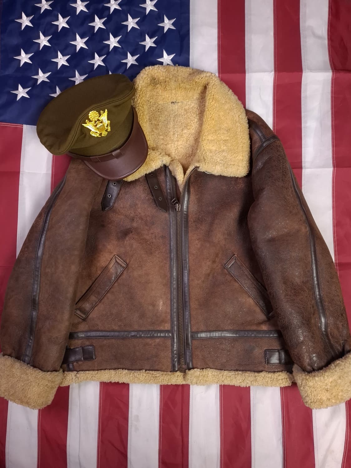 90's 국내산 미공군 B-3 TYPE 천연가죽 항공 폭격기 무스탕 상품이미지1