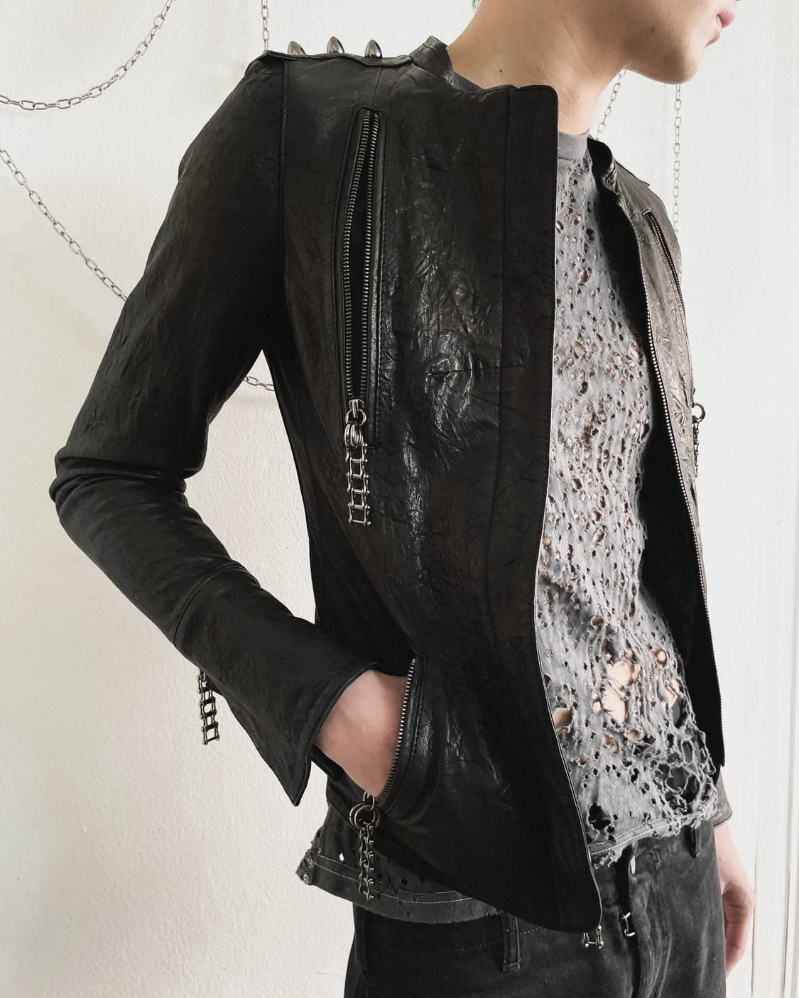 토마스 와일드 vkei / 오피움 바이크체인 지퍼 레더자켓 상품이미지2