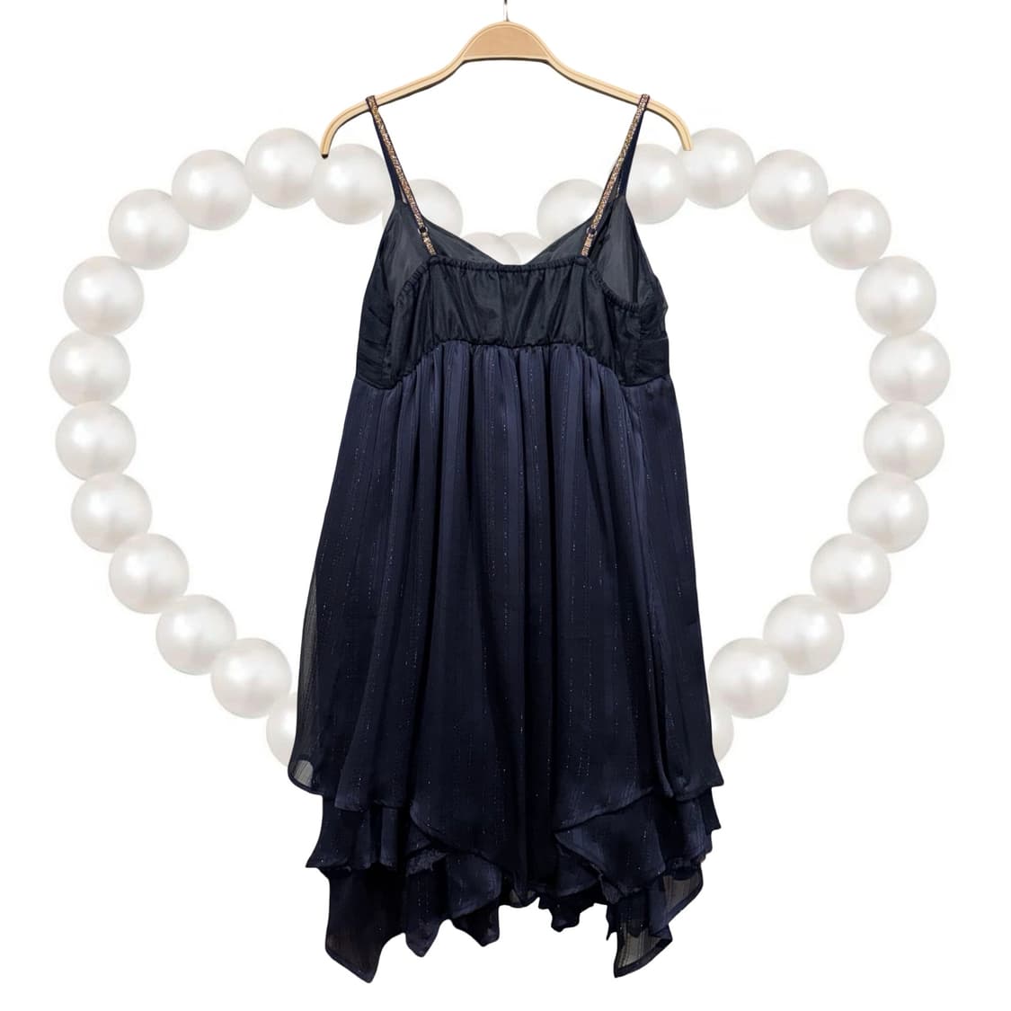 일본 빈티지 네이비 글리터 큐빅 리본 슬립 끈 원피스 갸루 상품이미지2