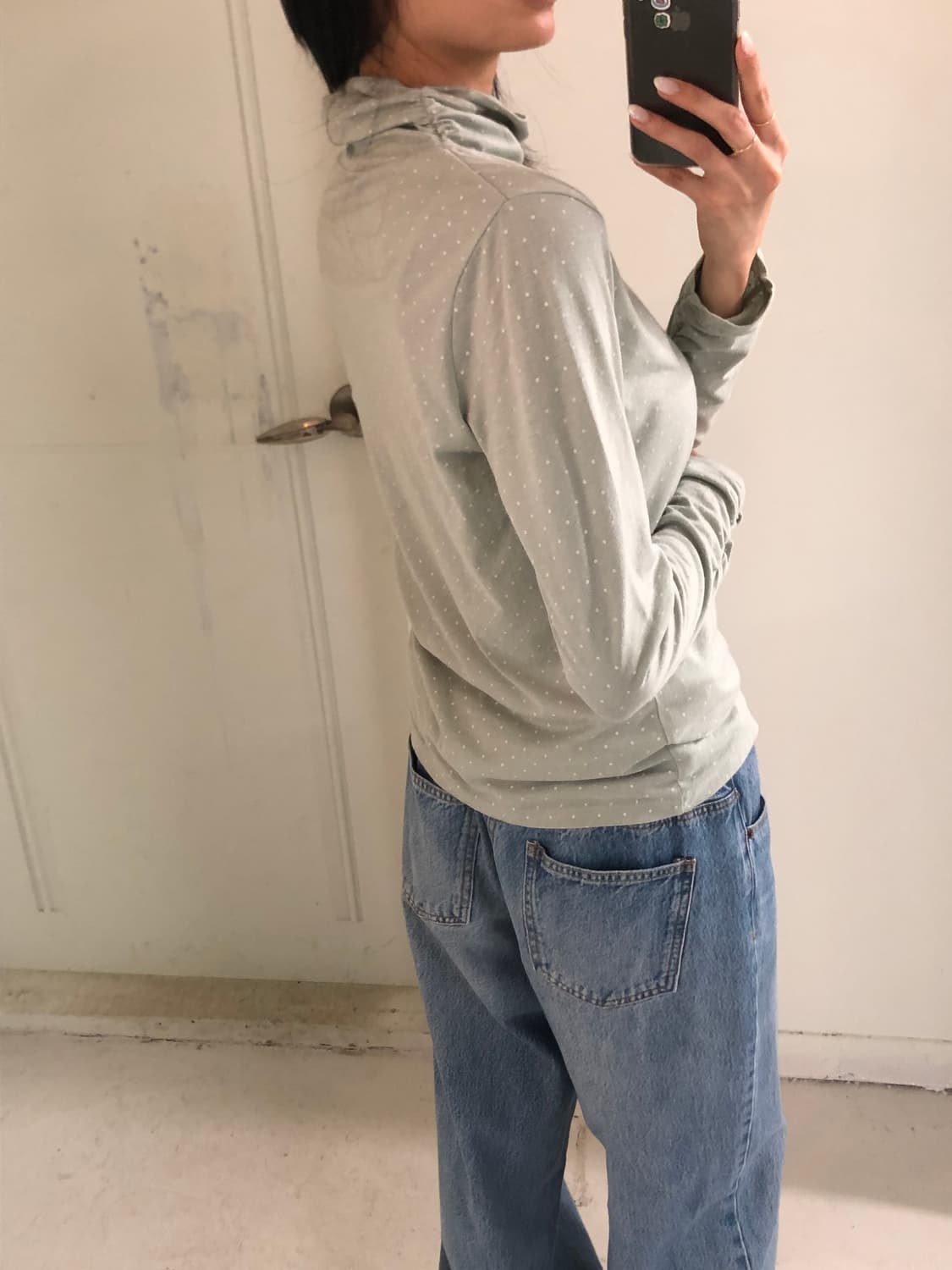일본빈티지 민트 도트 롱슬리브 상품이미지3