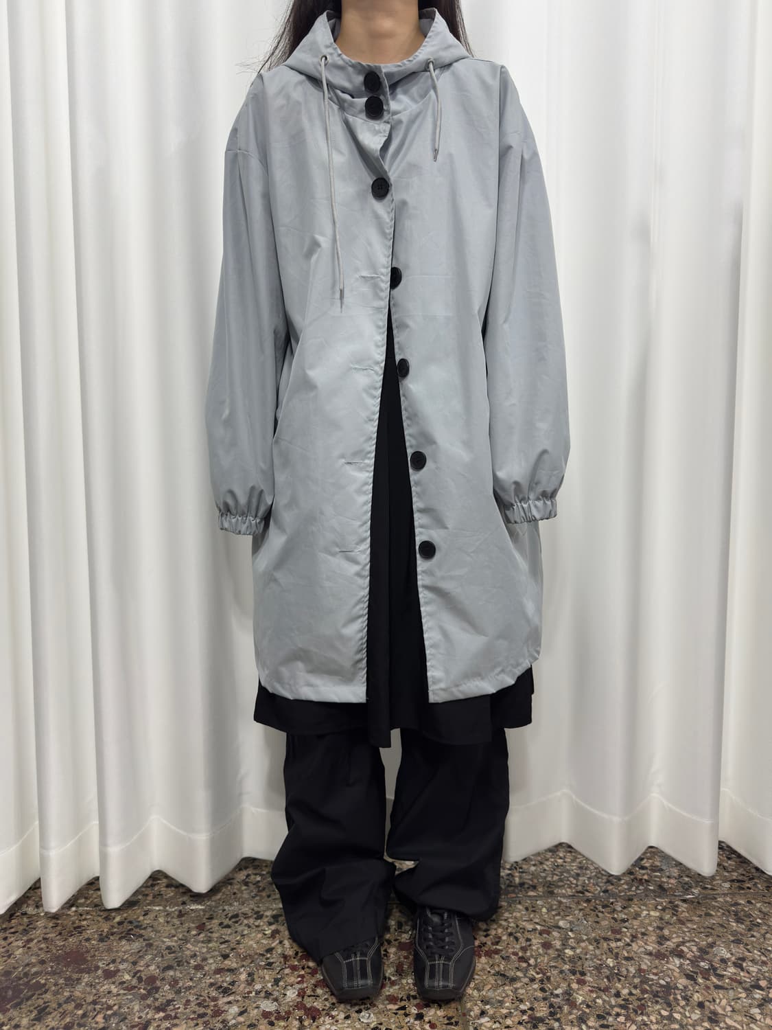 soft blue hood button coat 상품이미지3