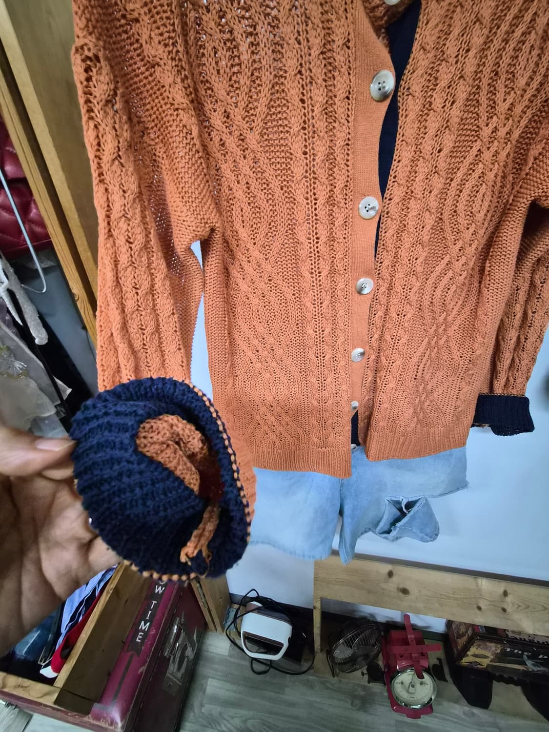카멜오렌지 케이블 춘하 니트 가디건 상품이미지4
