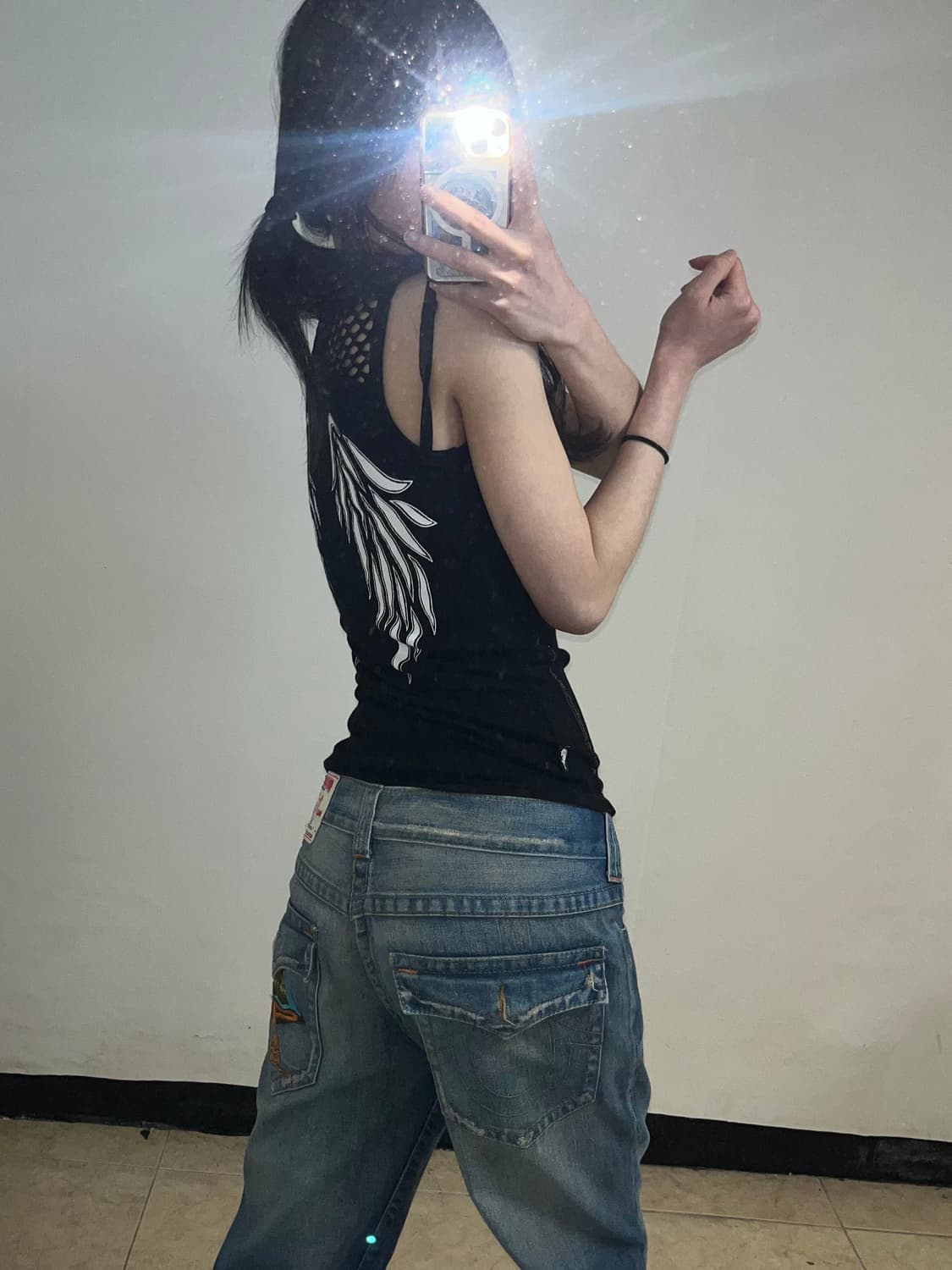 펑크 프린팅 메쉬 포인트 슬리브리스 상품이미지5