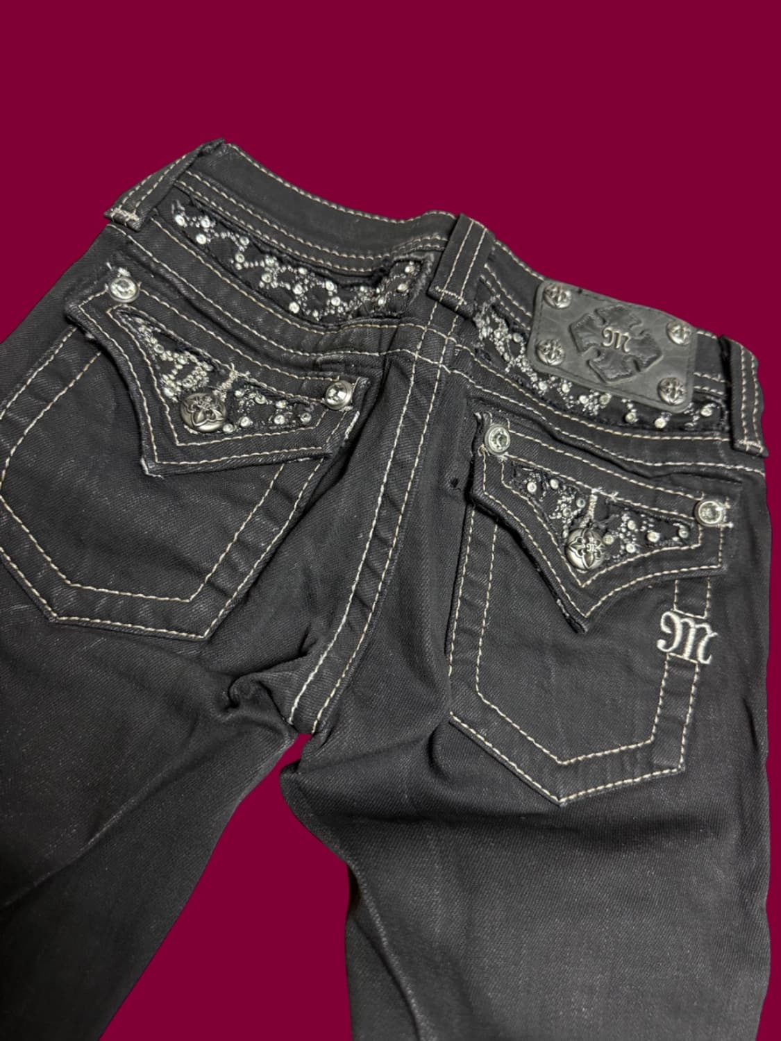 Miss Me 라인스톤 로우라이즈 스키니진 블랙 상품이미지2