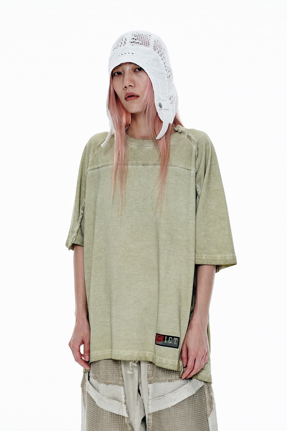 Icyto raw edged cut t-shirt light green 상품이미지1