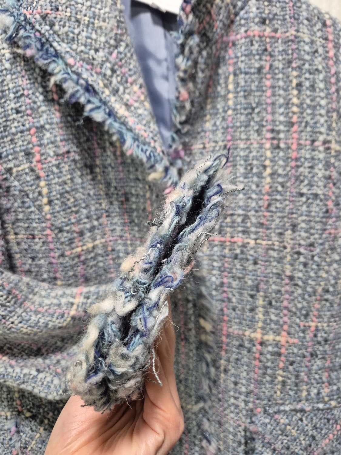 하늘색 트위드 체크 자켓 상품이미지8