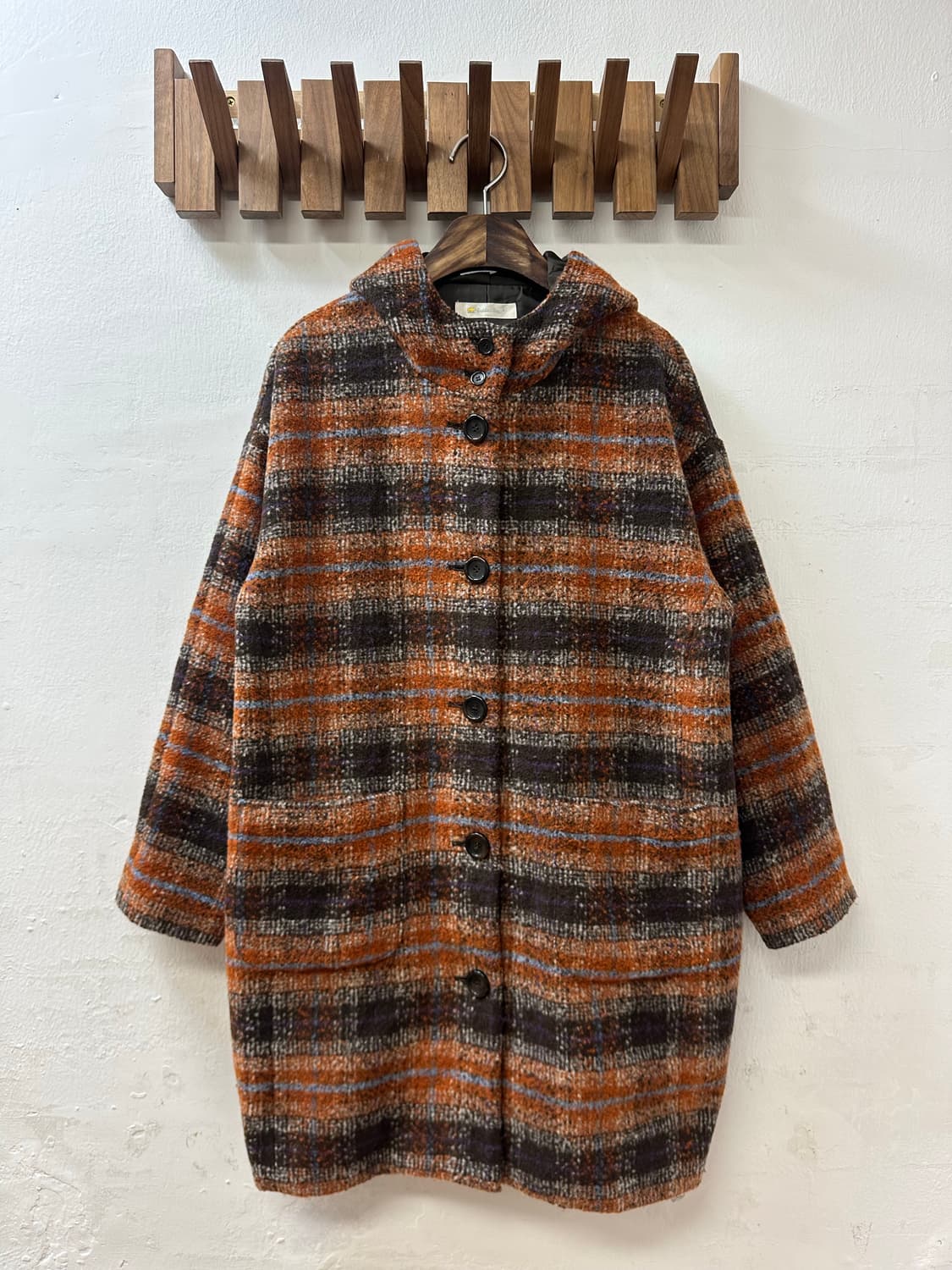 일본빈티지 GOLDEN BEAR 골든베어 체크 후드 울 혼방 코트 상품이미지1