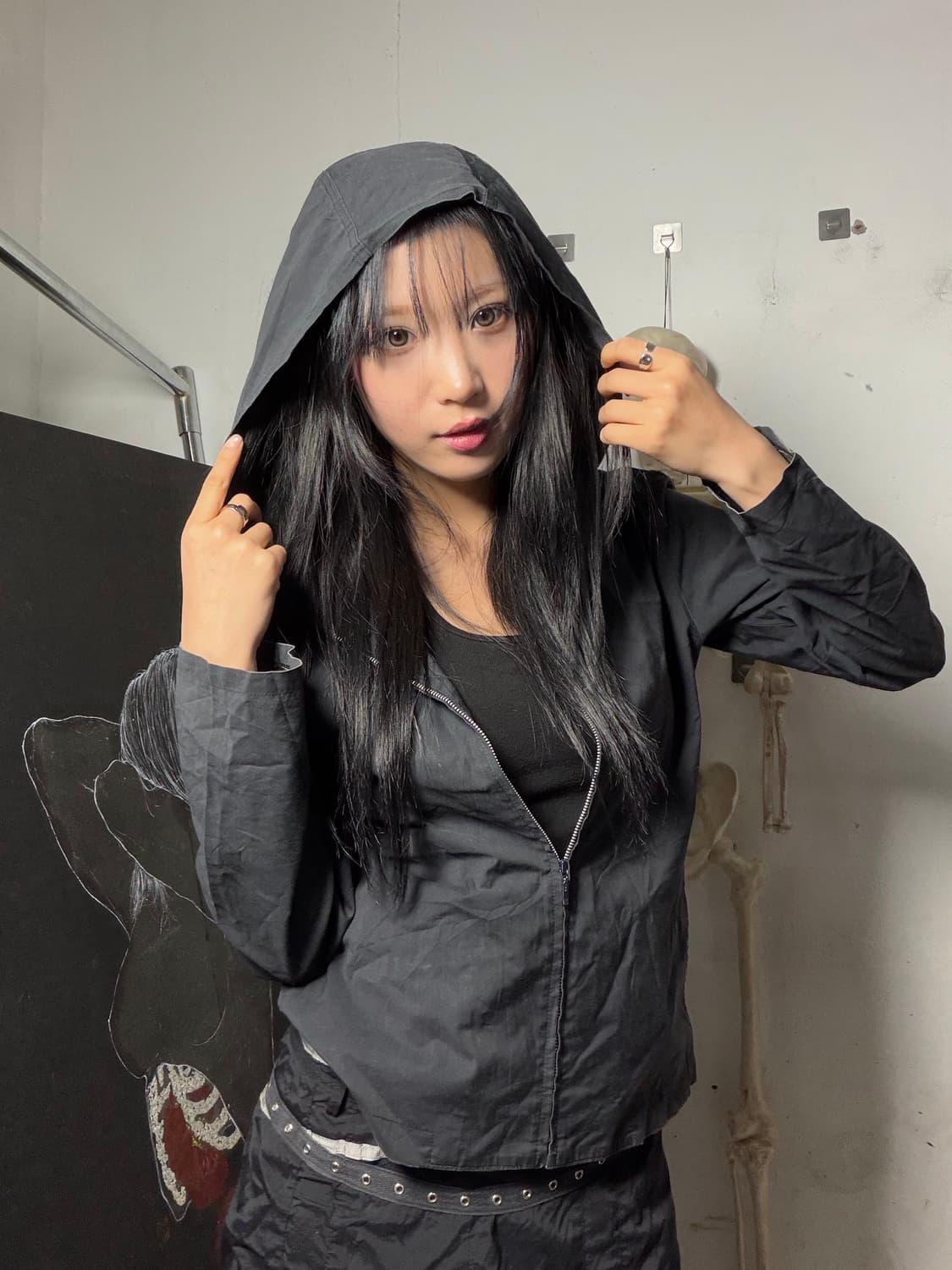 jill stuart 블랙 빅 후드 고딕 자켓 S 상품이미지5