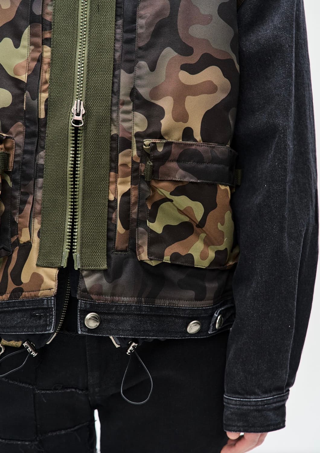 Camouflage Zip-Up Denim Jacket Black 상품이미지6