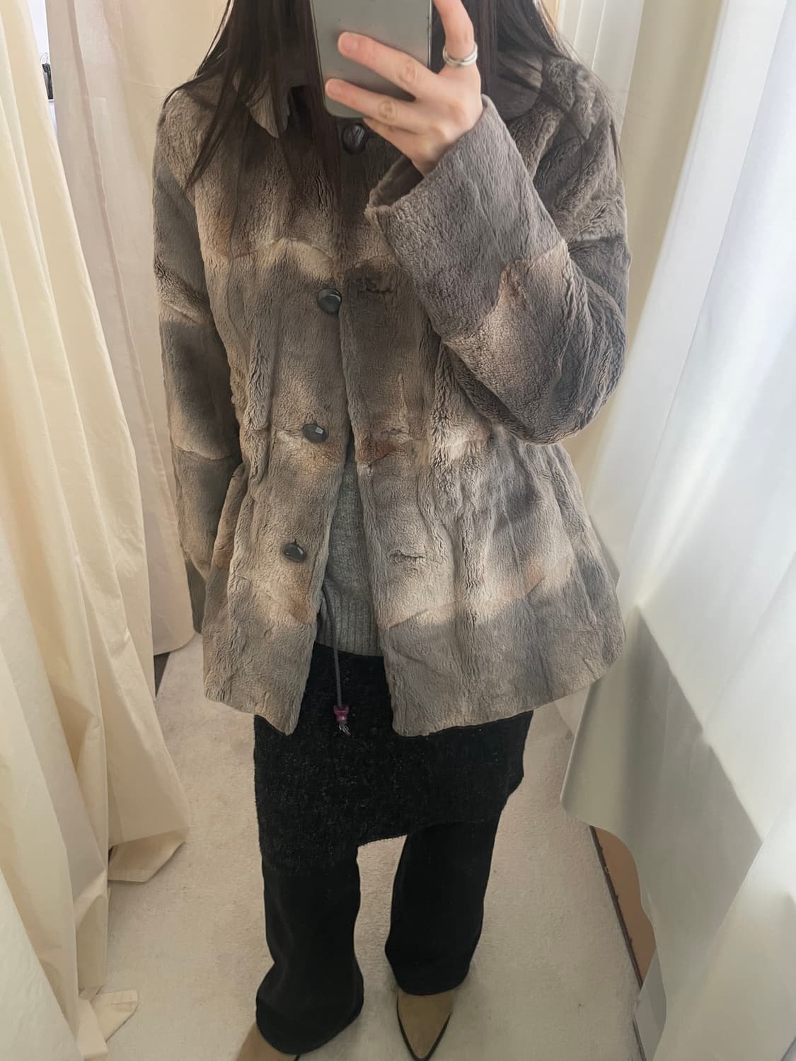 vintage muskrat string half fur jakcet 상품이미지8