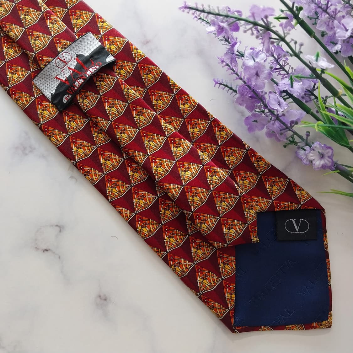 발렌티노 실크 레드 기하 플라워 넥타이 9.9cm A+등급 K1380
 상품이미지10