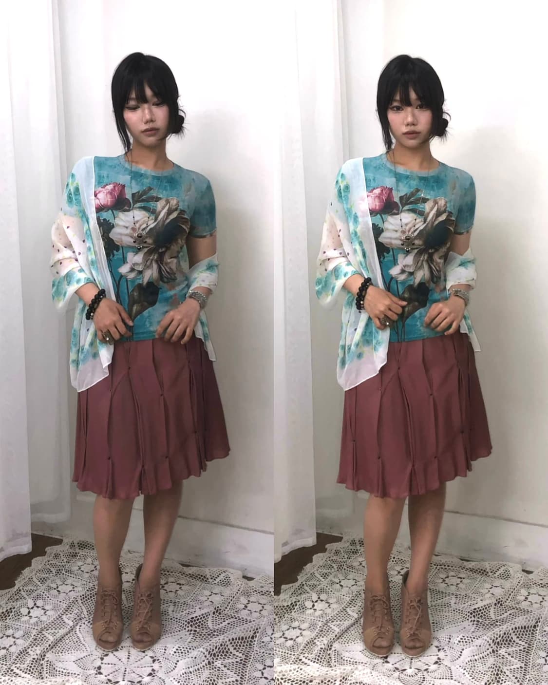 pink eyelet pintuck midi skirt 상품이미지2