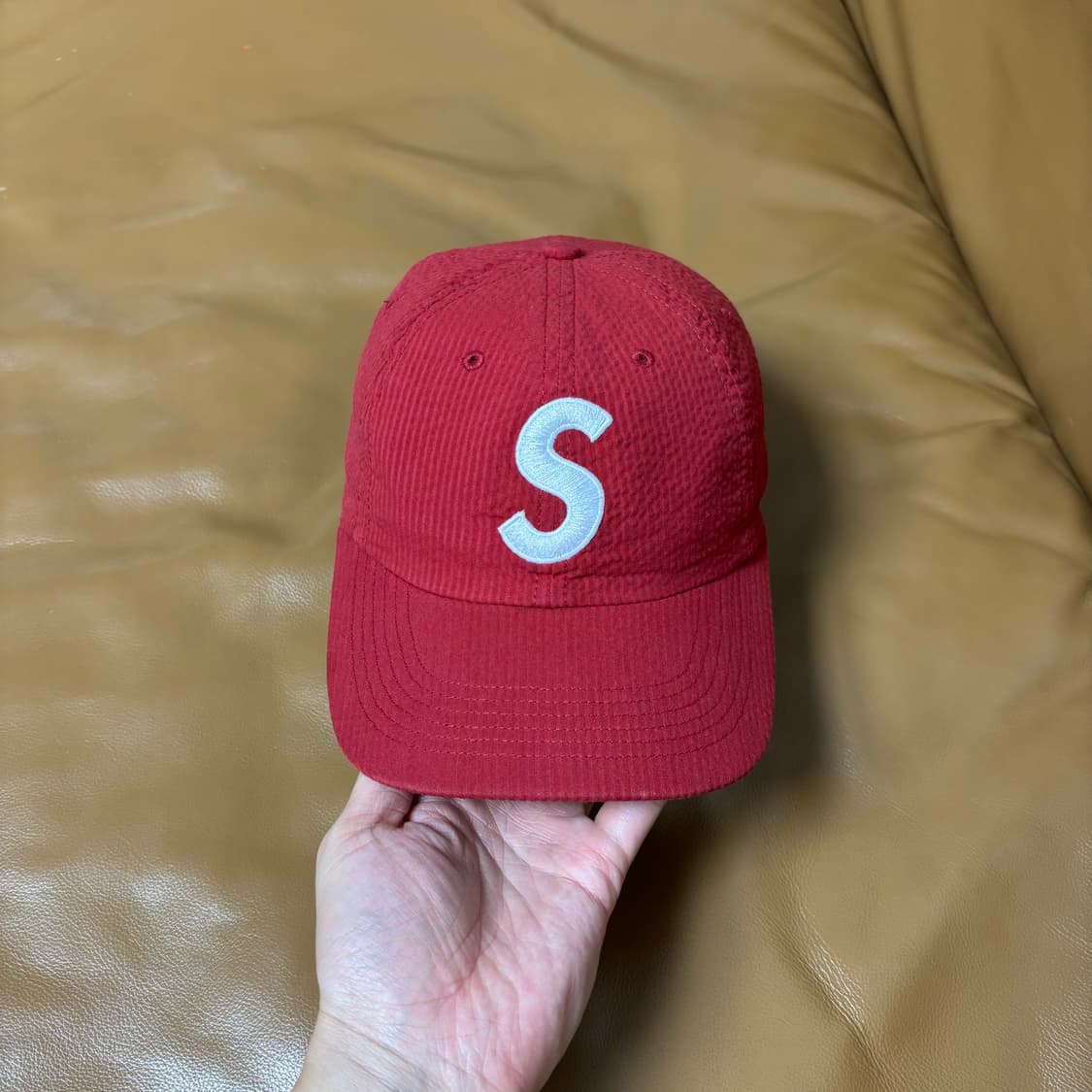 Supreme 슈프림 24ss 씨어서커 레드 S로고 6패널 볼캡 모자 상품이미지3