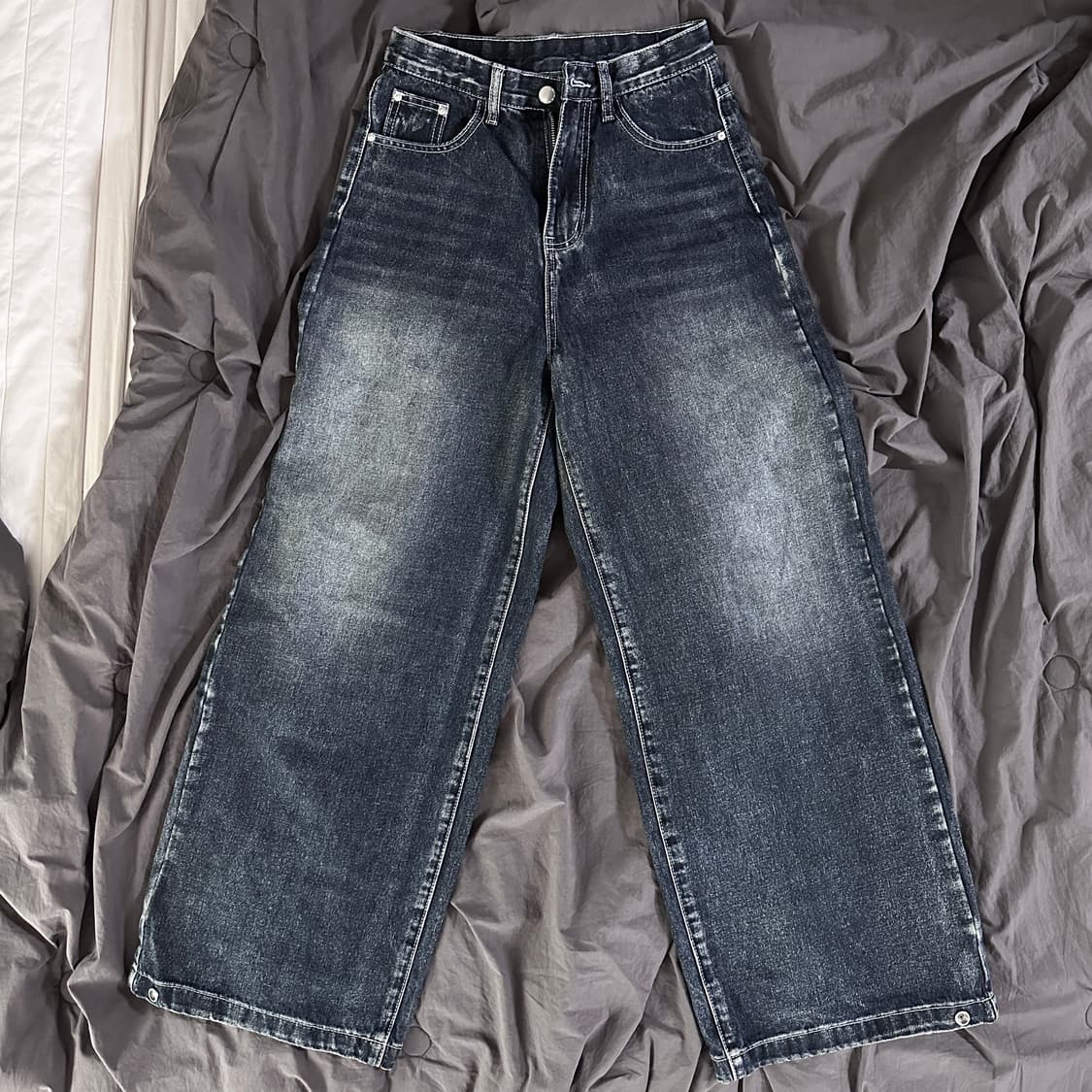 모디무드 폴더 밑단 스냅 투웨이 데님 진청 롱S사이즈 상품이미지1