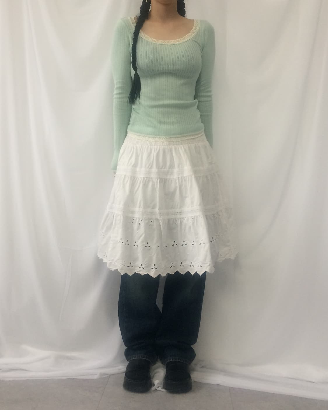 Lace trimming ribbed sleeve 상품이미지7