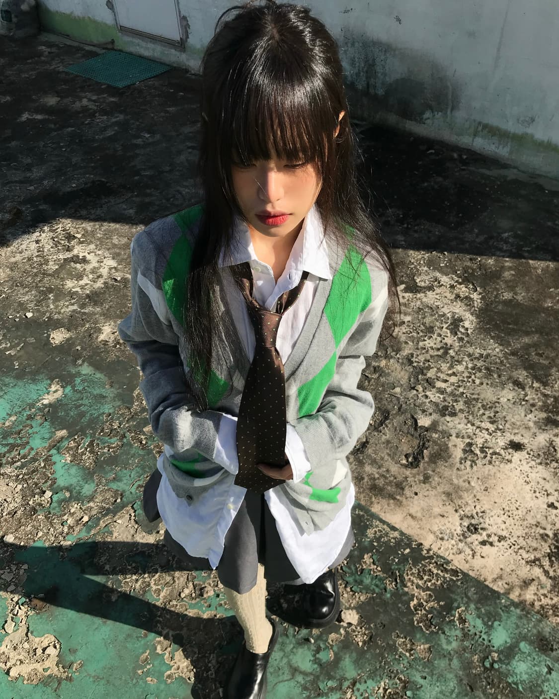 그린 포인트 그레이 아가일 가디건 상품이미지5