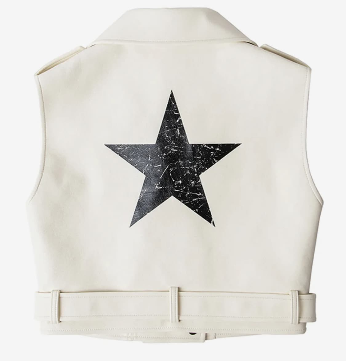 러닝하이 스타 프린팅 레더 크롭 라이더 베스트 화이트 상품이미지3