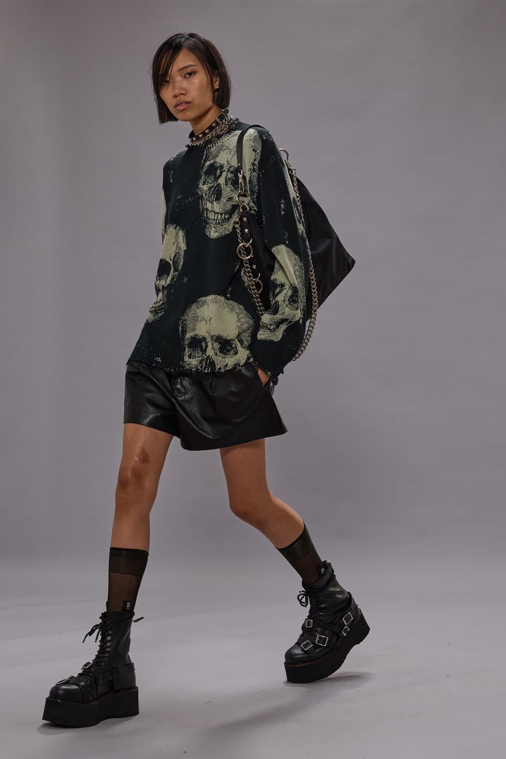 [XXS,XS]알써틴 R13 25fw 보이프렌드 스컬 니트/블랙 상품이미지3