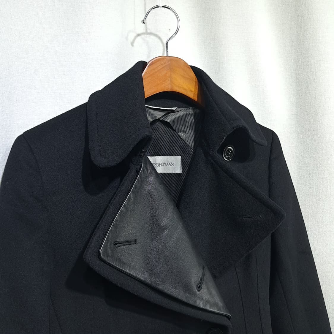 CN988W L 스포트막스 블랙 버진울 래더 더블 롱코트 상품이미지4
