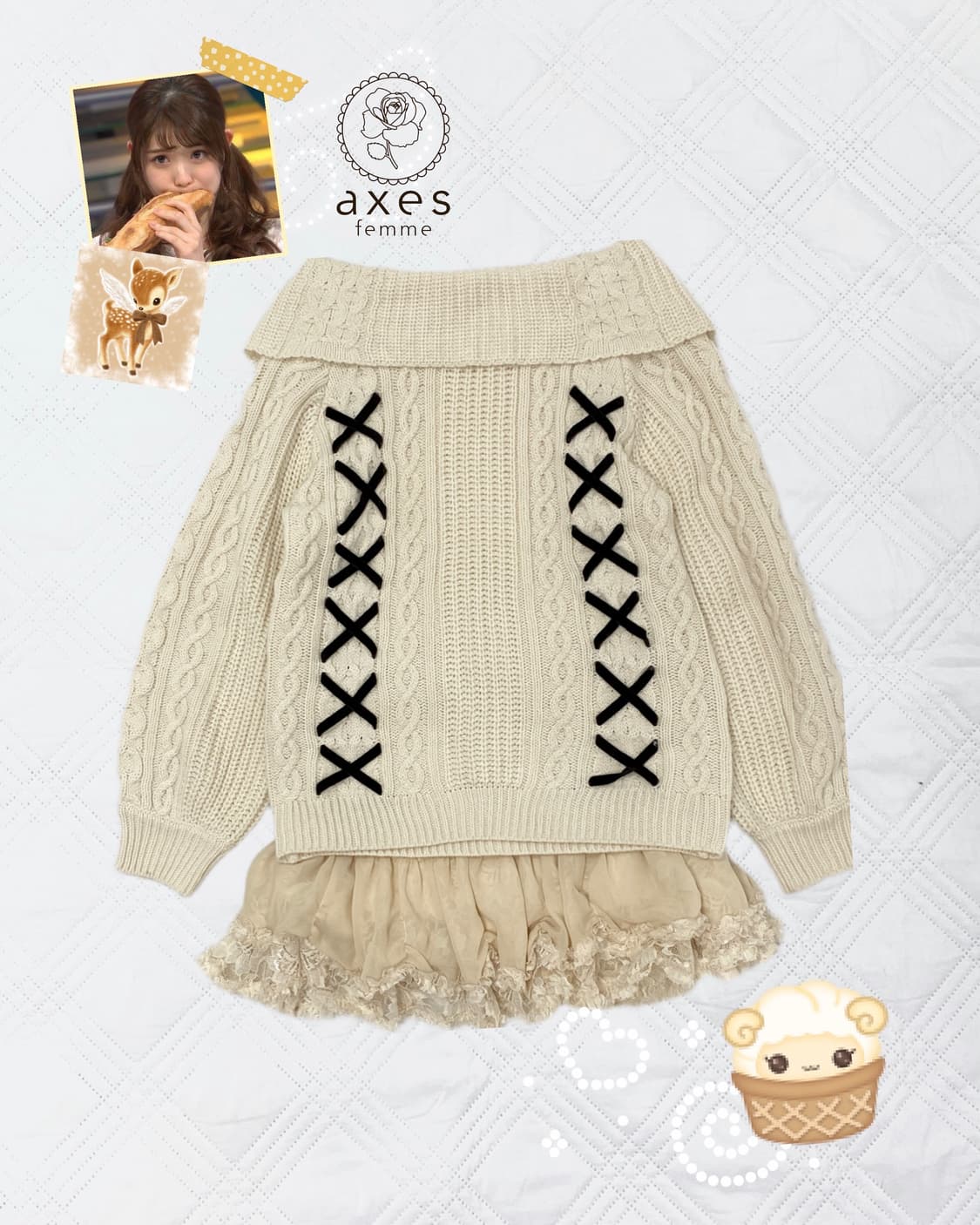 ꒰ঌ 엑시즈팜 아일렛 오프숄더 니트 ໒꒱ 상품이미지1