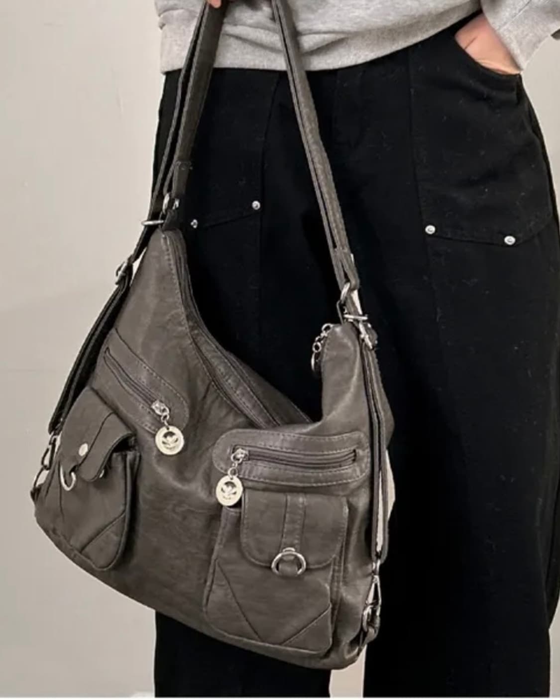 에이블리 빈티지 투포켓 숄더백 백팩 그레이 상품이미지3