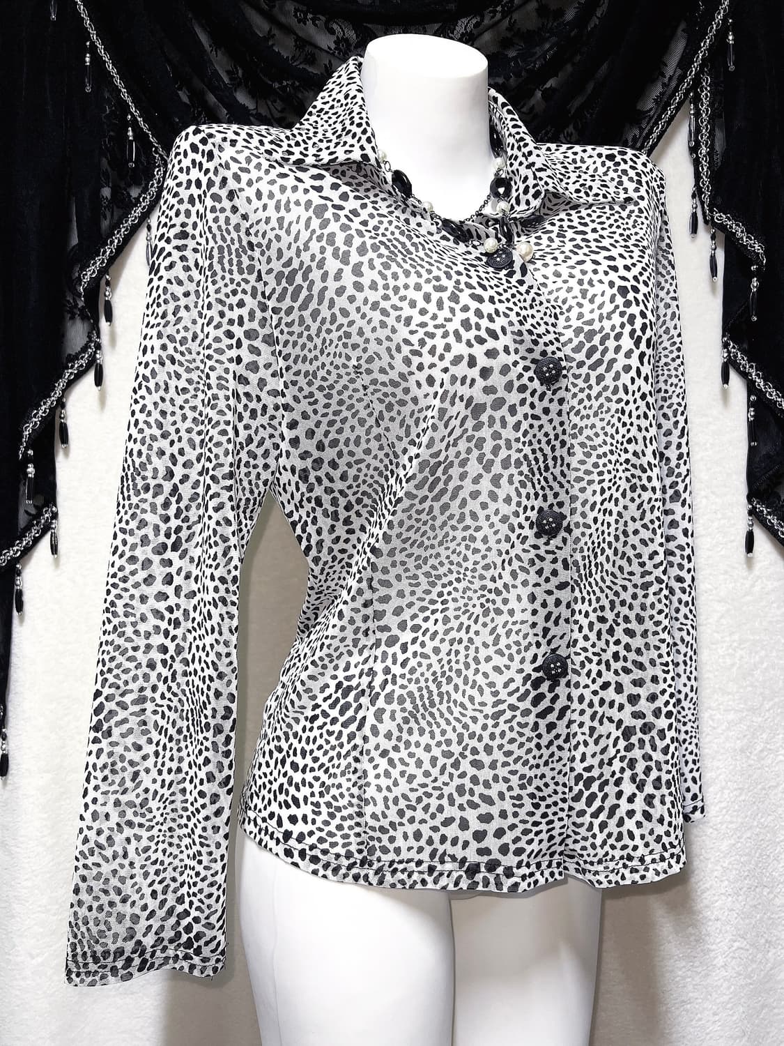 레오파드 호피 시스루 블라우스 셔츠 오네갸루 펑크 헤이세이 시부야 핀터 상품이미지2