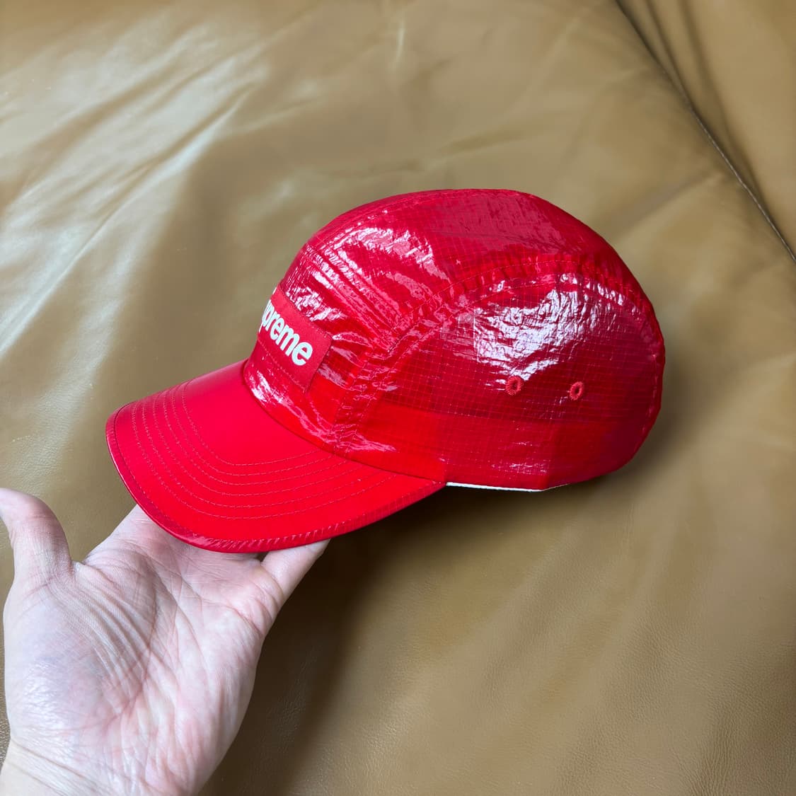 슈프림 캠프캡 모자 박스로고 글로스 립스탑 레드 상품이미지4