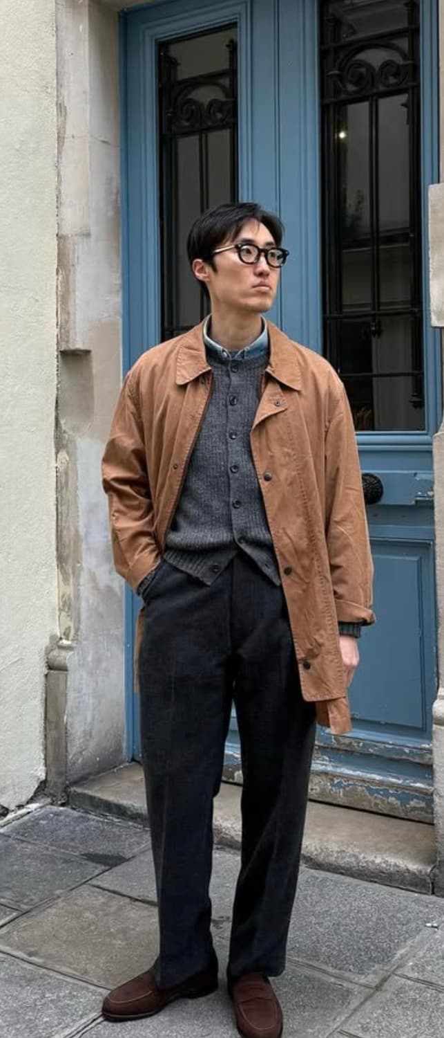 올드조 트위디 얀 크루넥 가디건 그레이 38사이즈(100~105) 상품이미지1