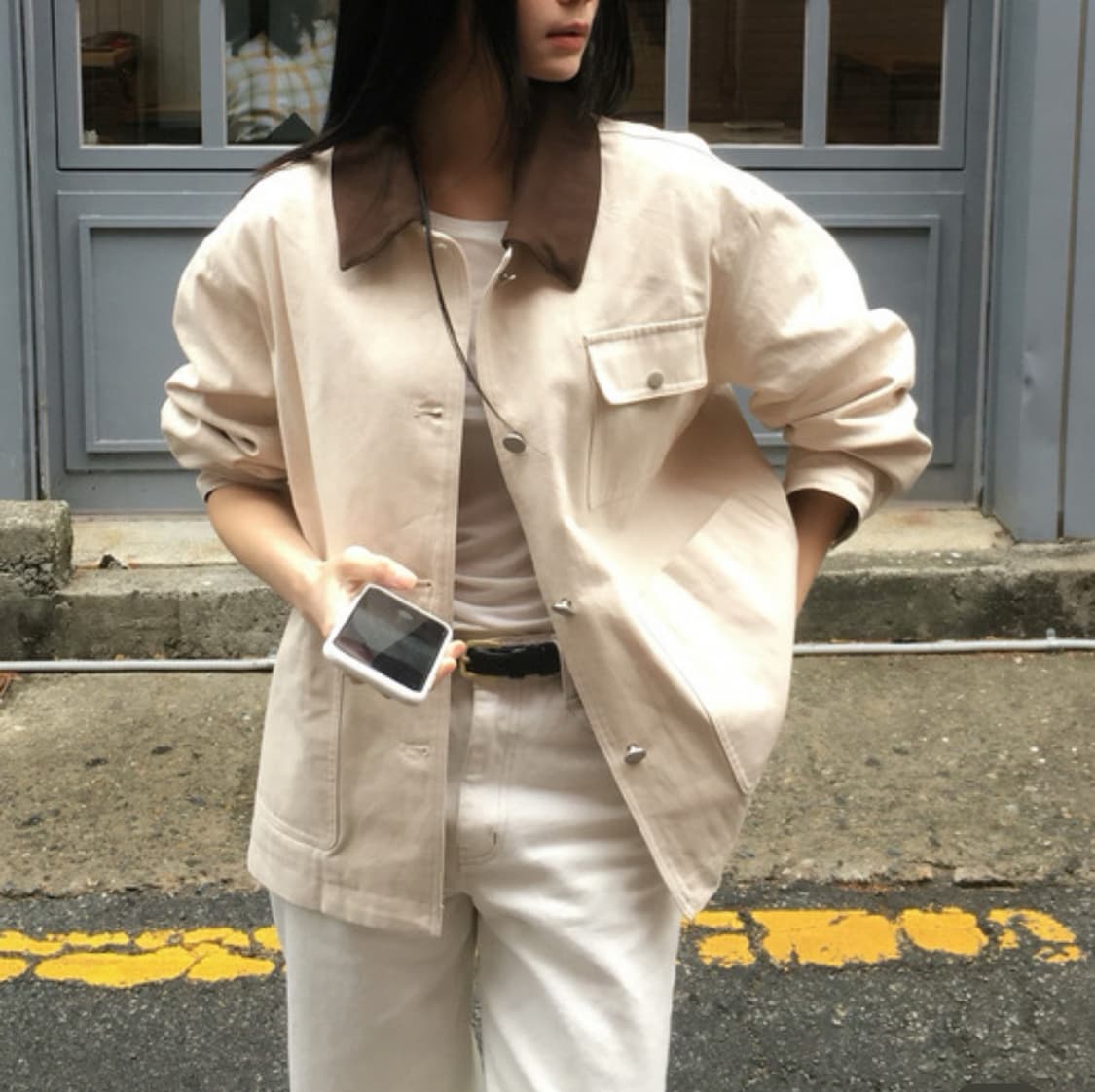 마인드브릿지 옥스포드 카라 배색 워크자켓 상품이미지2