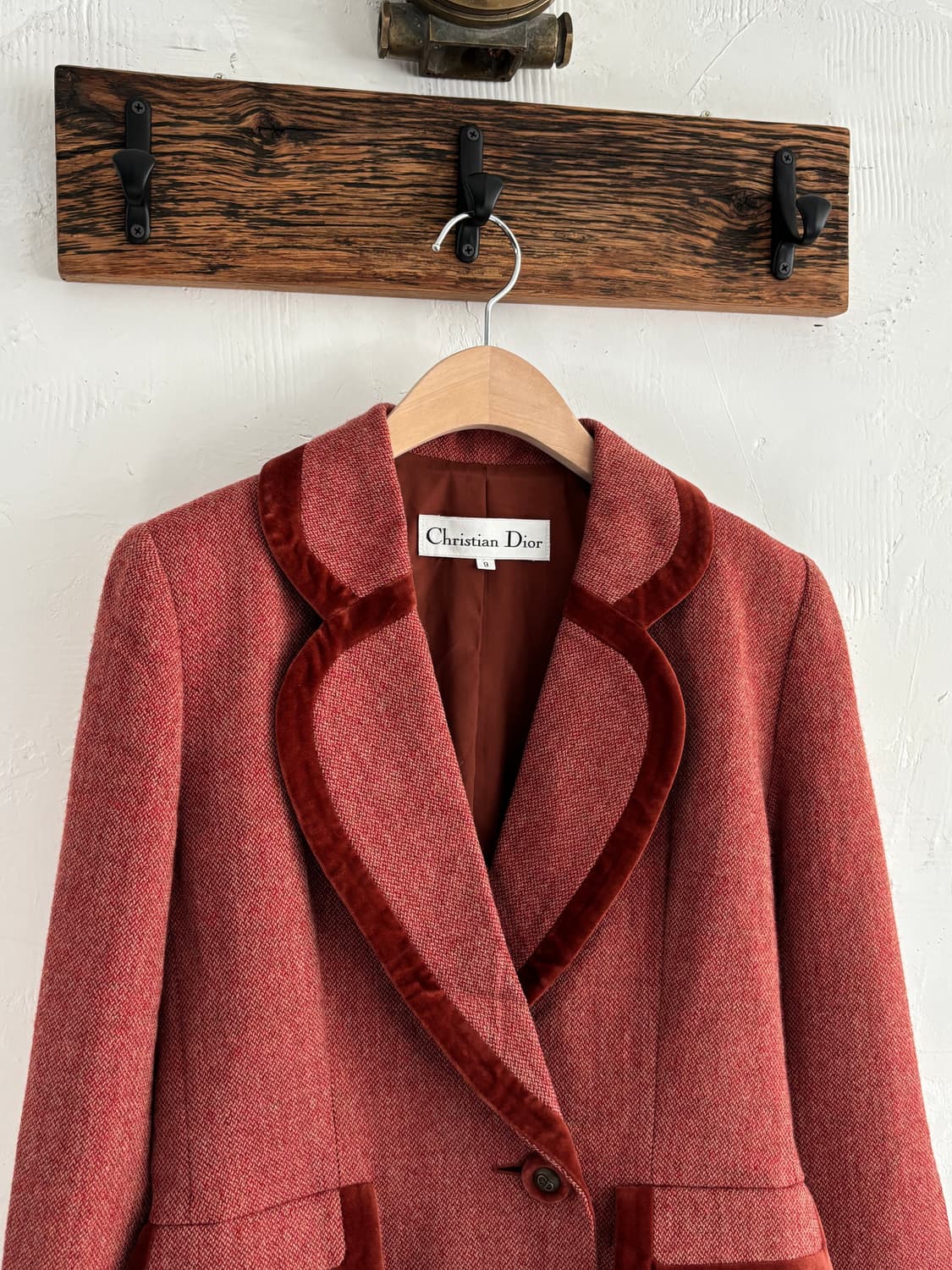 Dior 크리스찬 디올 레드 브라운 트위드 벨벳 블레이저 상품이미지5