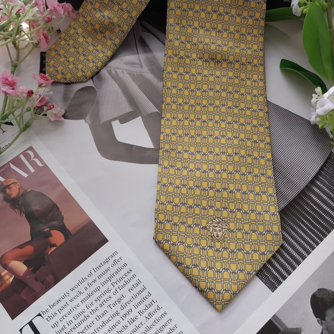 베르사체 실크 머스타드 패턴 넥타이 8.5cm A+등급 K1968 상품이미지6