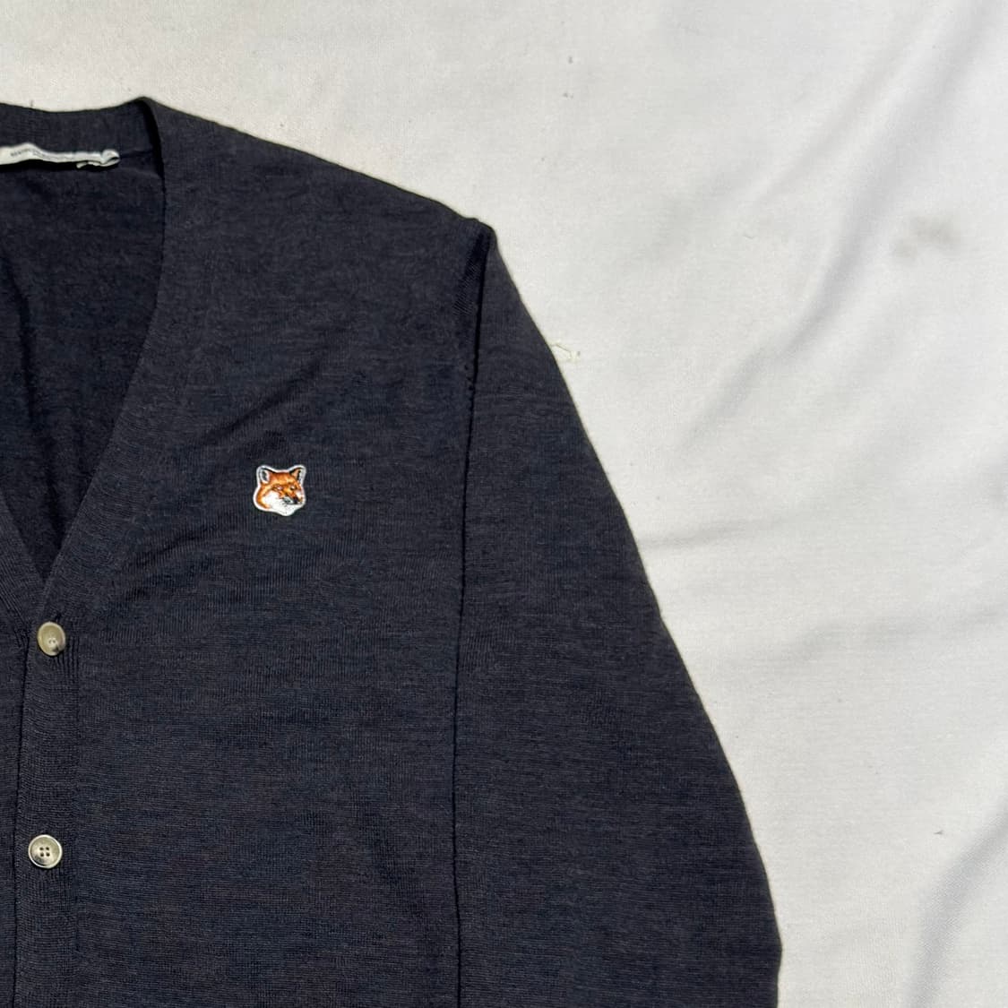 XL 메종키츠네 폭스 해드 패치 그레이 울 가디건 상품이미지1