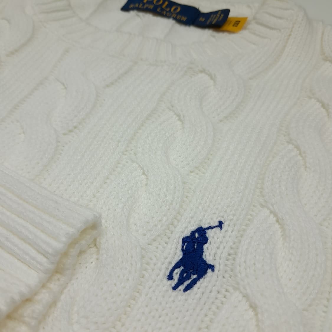 CL995 M 폴로 QR정품인증 코튼 케이블 화이트 니트 스웨터 상품이미지5