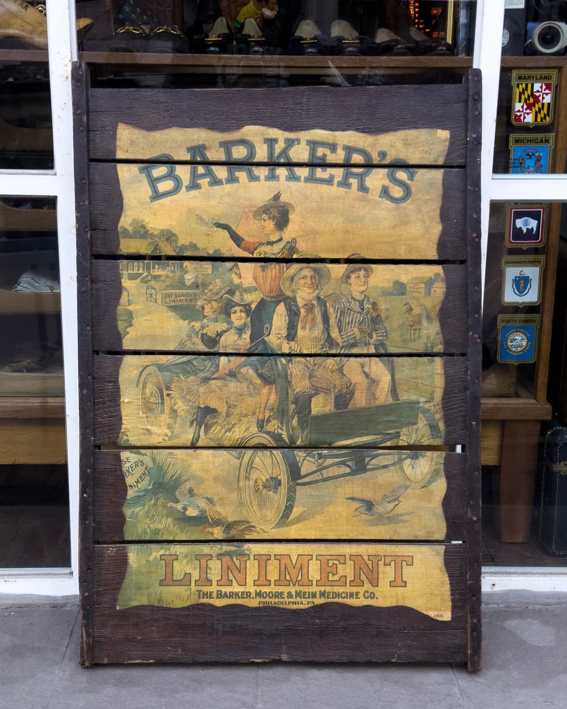 빈티지 소품 1900년 Barker's Liniment 나무 간판 상품이미지1