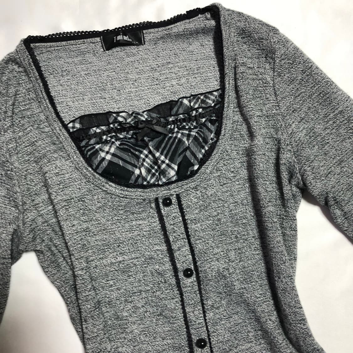 체크 로걀 블라우스 탑  그레이 상품이미지3
