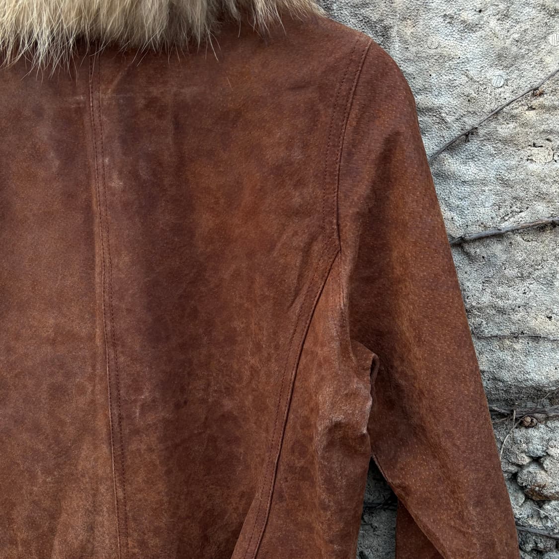 빈티지 너구리털 돈피 돼지가죽 스웨이드 모피 가죽 자켓 상품이미지3