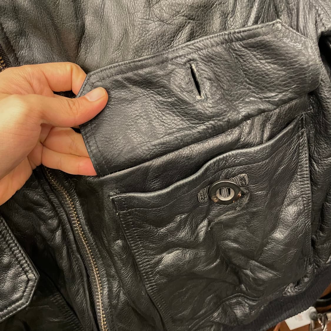 90s Red Skins 빈티지 클로딩 봄버 송아지 가죽 자켓 상품이미지4