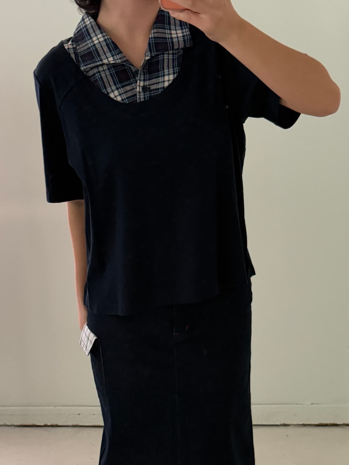 일본빈티지 프레피 체크 레이어드 반팔티 상품이미지3